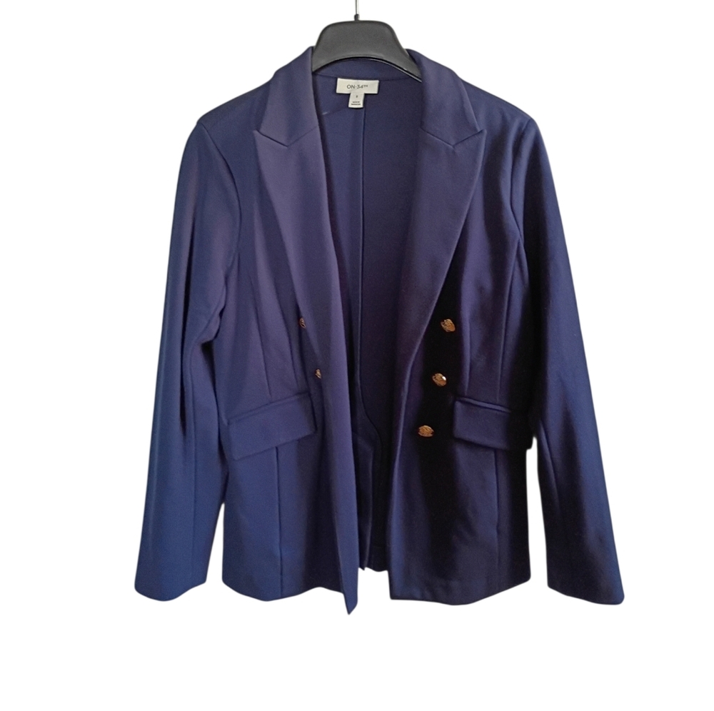 Chic Navy Blazer With Gold Accents